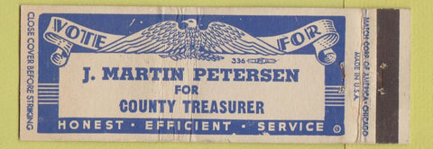 Matchbook Cover - J Martin Peterson County Treasurer Election