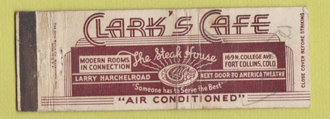 Matchbook Cover - Clark's Cafe Fort Collins Colorado POOR WRITING
