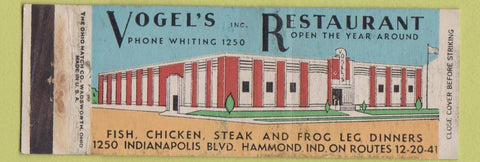 Matchbook Cover - Vogel's Restaurant Hammond IN