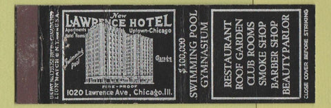 Matchbook Cover - Lawrence Hotel Chicago IL Lion Canada 1929 WEAR