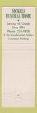 Matchbook Cover - Nickels Funeral Home Cleveland OH