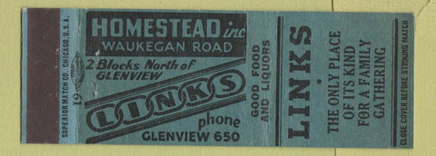 Matchbook Cover - Links Restaurant Glenview IL