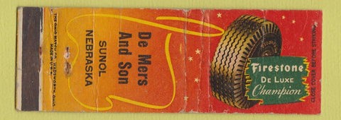 Matchbook Cover - Firestone Tires De Mers and Son Sunol NE WORN