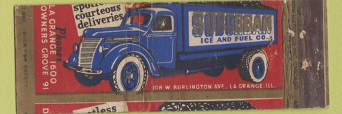 Matchbook Cover - Suburban Ice La Grange IL MISCUT WORN