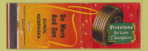Matchbook Cover - Firestone Tires De Mers and Son Sunol NE