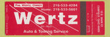 Matchbook Cover - Wertz Auto Towing Canfield OH