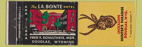 Matchbook Cover - La Bonte Hotel Douglas WY Jackalope Hunter's Paradise