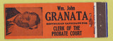 Matchbook Cover - Wm John Granata Republican Clerk of Probate Court