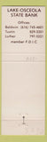 Matchbook Cover - Lake Osceola State Bank Baldwin Tustin Luther MI