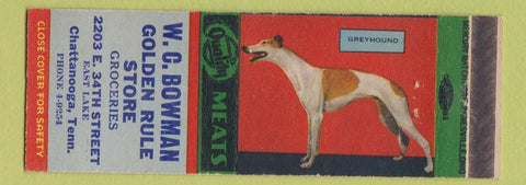 Matchbook Cover - WC Bowman Golden Rule Store Grocery Chattanooga TN greyhound