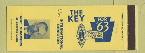 Matchbook Cover - Abe Summers Ephrata Lions Club 1963 election PA