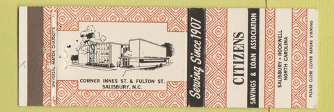 Matchbook Cover - Citizens Savings Loan Salisbury Rockwell NC