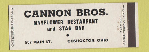 Matchbook Cover - Cannon Bros Mayflower Restaurant Coshocton OH