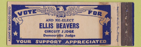 Matchbook Cover - Ellis Beavers Circuit Judge Election WORN