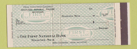Matchbook Cover - First National Bank Negaunee MI
