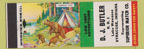 Matchbook Cover - DJ Butler Superior Match Syracuse IN