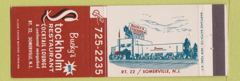 Matchbook Cover - Bucky's Stockholm Restaurant Somerville NJ