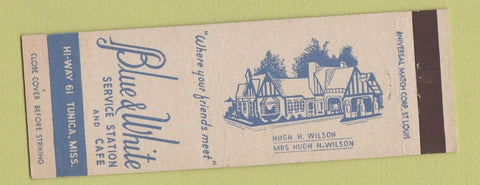 Matchbook Cover - Blue and White oil gas Cafe Tunica MS