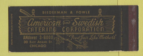 Matchbook Cover - Biederman Fowle American Swedish Catering Chicago IL