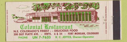 Matchbook Cover - Colonial Restaurant Fort Morgan Colorado full length