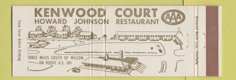 Matchbook Cover - Kenwood Court Howard Johnson Restaurant Wilson NC