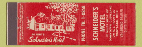 Matchbook Cover - Schneider's Motel Westlake OH feature
