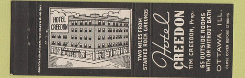 Matchbook Cover - Hotel Creedon Ottawa IL