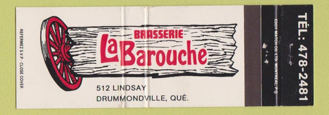 Matchbook Cover - Brasserie LaBarouche Drummondville QC