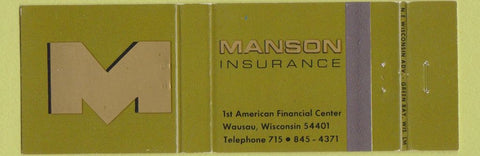 Matchbook Cover - Manson Insurance Wausau WI