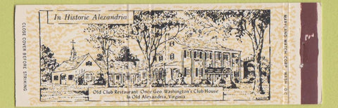 Matchbook Cover - Historic Alexandria Alexandria VA Old Club Restaurant