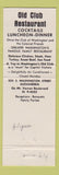 Matchbook Cover - Historic Alexandria Alexandria VA Old Club Restaurant