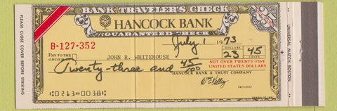 Matchbook Cover - Hancock Bank Norfolk County