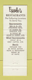 Matchbook Cover - Eppie's Sacramento Davis CA