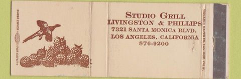 Matchbook Cover - Studio Grill Los Angeles CA