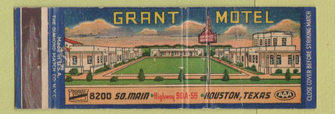 Matchbook Cover - Grant Motel Houston TX WORN