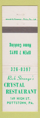 Matchbook Cover - Rich Strange's Crystal Restaurant Pottstown PA