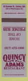 Matchbook Cover - Quincy Adams Restaurant Quincy MA