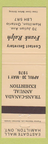 Matchbook Cover - Frank Ralph Trnas Canada Match Club Hamilton ON 1976