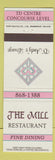 Matchbook Cover - Mill Restaurant Canada
