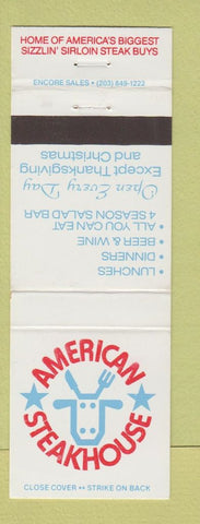 Matchbook Cover - American Steak House Branford Meriden Milford West Haven CT