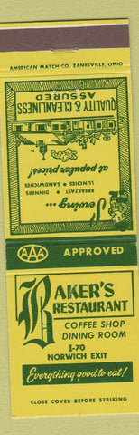 Matchbook Cover - Baker's Restaurant Norwich OH