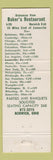Matchbook Cover - Baker's Restaurant Norwich OH