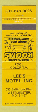 Matchbook Cover - Lee's Motel Westminster MD