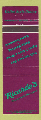 Matchbook Cover - Ricardo's Restuarant Mexican Dallas TX