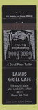 Matchbook Cover - Lambs Grill Cafe Salt Lake City UT