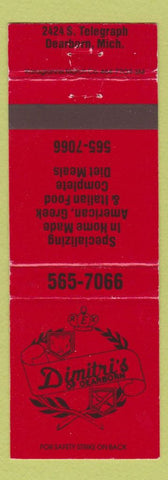 Matchbook Cover - Dimitri's of Dearborn MI Italian Greek WEAR