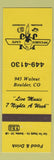 Matchbook Cover - McCabes Cafe Boulder Colorado