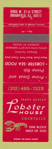 Matchbook Cover - Frank Buresh Lobster House Brookfield IL