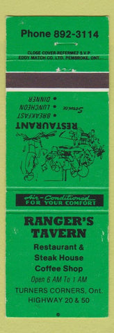 Matchbook Cover - Ranger's Tavern Turners Corners ON WEAR