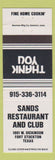 Matchbook Cover - Sands Restaurant Club Fort Stockton TX